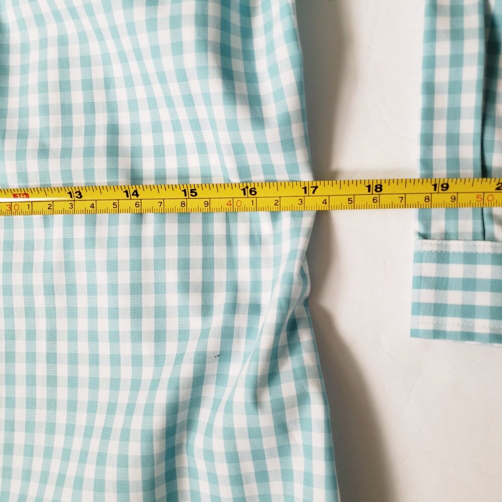 Lands' End Supima Cotton Aqua Gingham 3/4 Sleeve Button Up Shirt - Picture 7 of 11